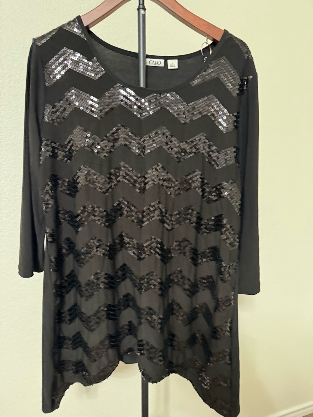 Cato Black Sequin Chevron Long Sleeve Tunic Dress